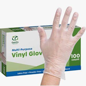 Comfy Package [100 Pack] Clear Powder Free Vinyl Disposable Plastic Gloves